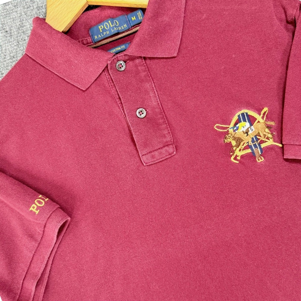 Polo Ralph Lauren Triple Pony Crest Men's Medium Burgundy Cotton Custom Fit Polo